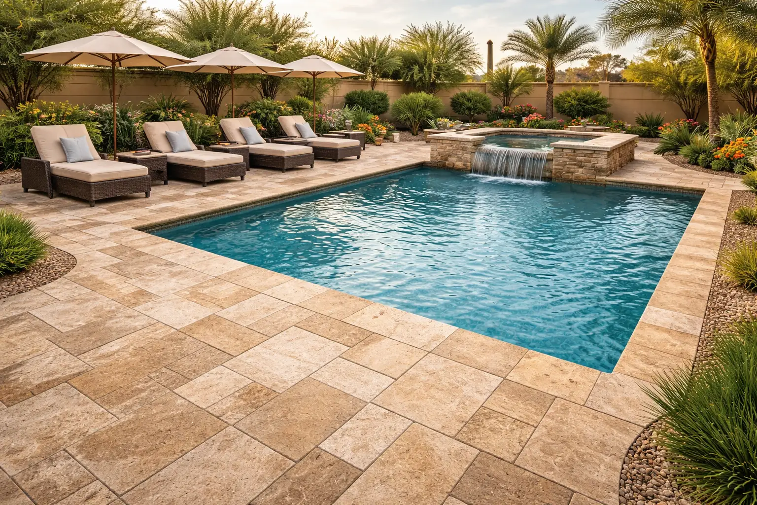 Travertine Pool Deck Installation